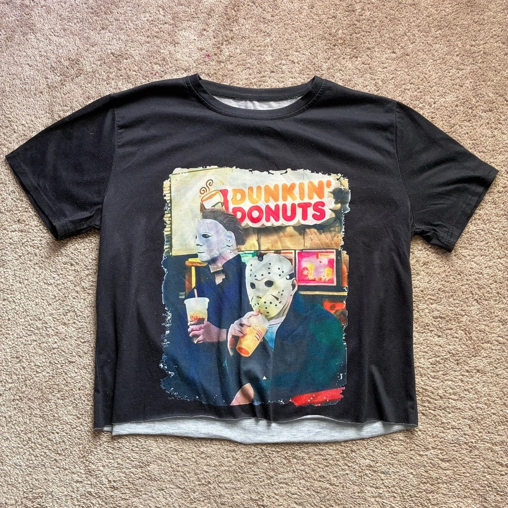 Black Graphic T-Shirt with Horror Theme
